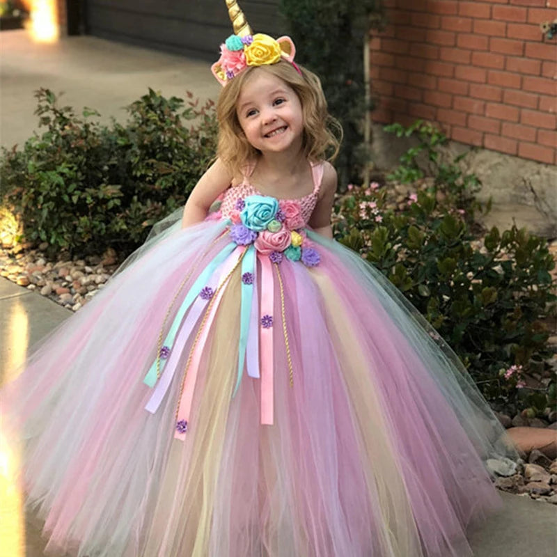 Sleeveless Rainbow Unicorn Tulle Princess Dress