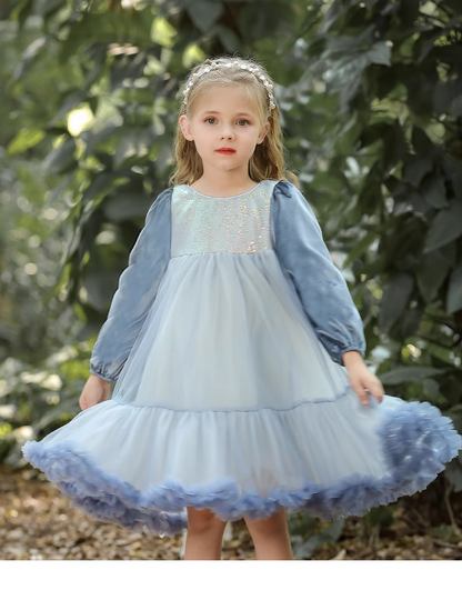 Blue/Pink/Purple Long Sleeves Tulle Tutu Dress - MiniClosetCo