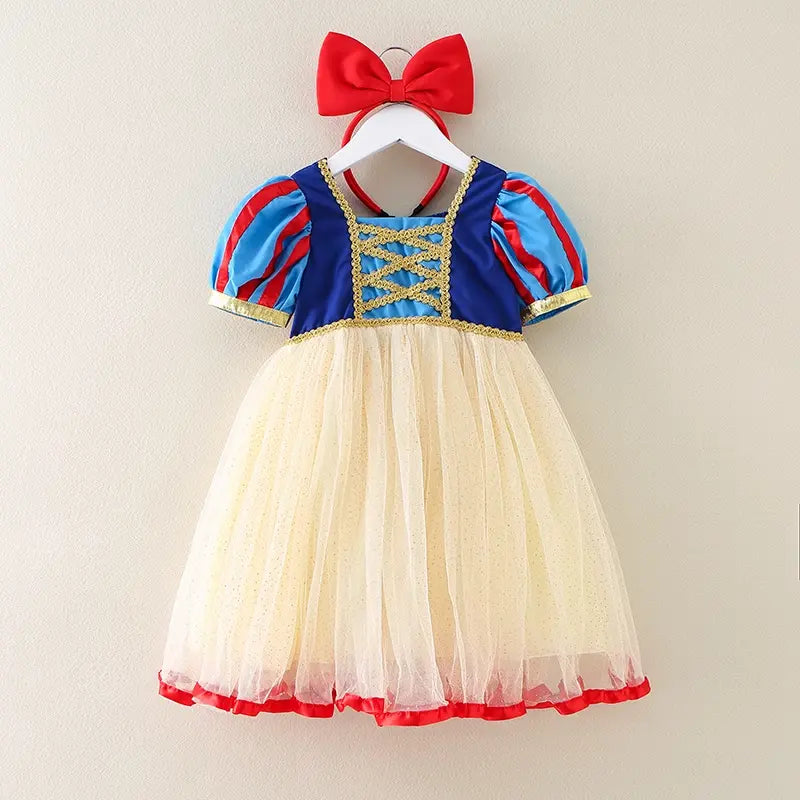 Robe d'été Blanche-Neige mi-longue - Costume de fête pour enfants, filles et tout-petits