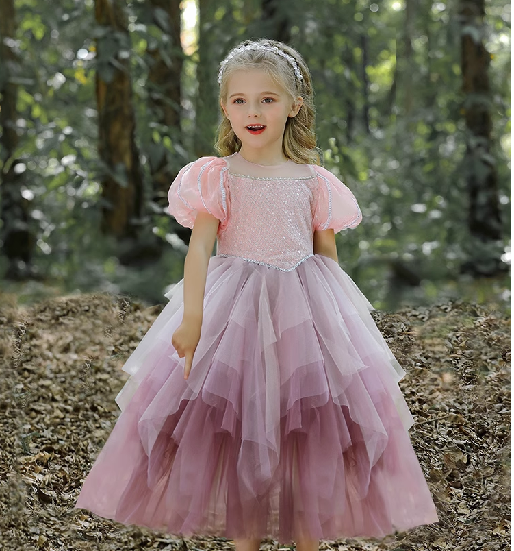 Layered Long/Short Sleeves  Tulle  Princess Party Flower Girl Dress Costume for Kids Girls Toddlers - MiniClosetCo