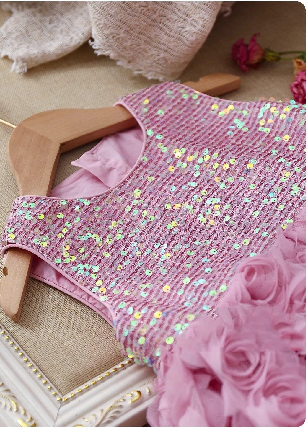 Pink Sequined Flower Dress for Girls - MiniClosetCo