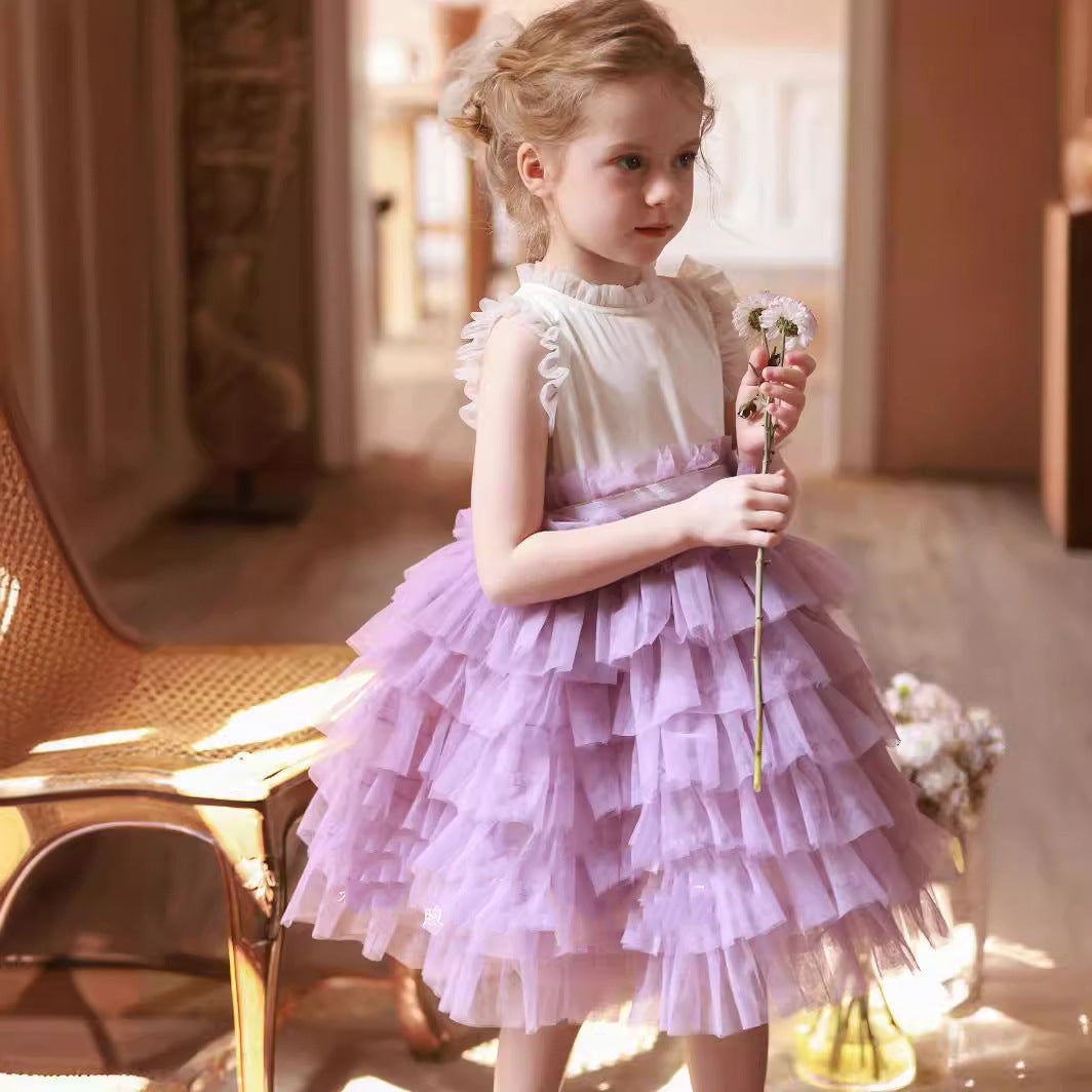 little girl in Lavender Layered Tulle Dress looking right