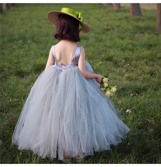 Sleeveless Tulle  Dress  For Kids Girls Toddlers Flower Girl Party Wedding Dress Gowns - MiniClosetCo