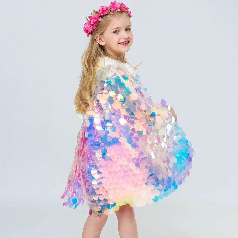 Mermaid Large Sequin Scale Cape For Girls