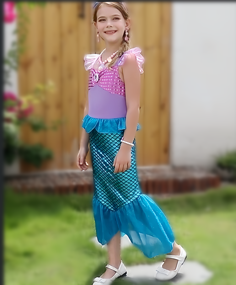 Purple & Blue Mermaid  Fishtail Dress For Girl - MiniClosetCo