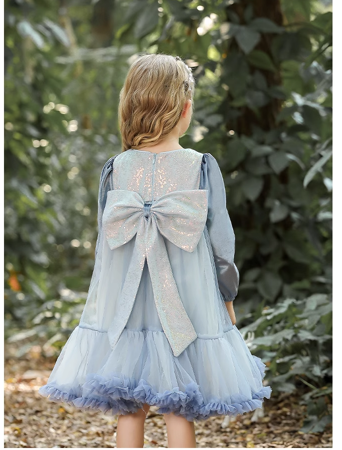 Blue/Pink/Purple Long Sleeves Tulle Tutu Dress - MiniClosetCo