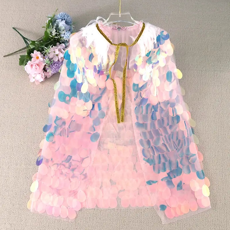 Mermaid Large Sequin Scale Cape For Girls
