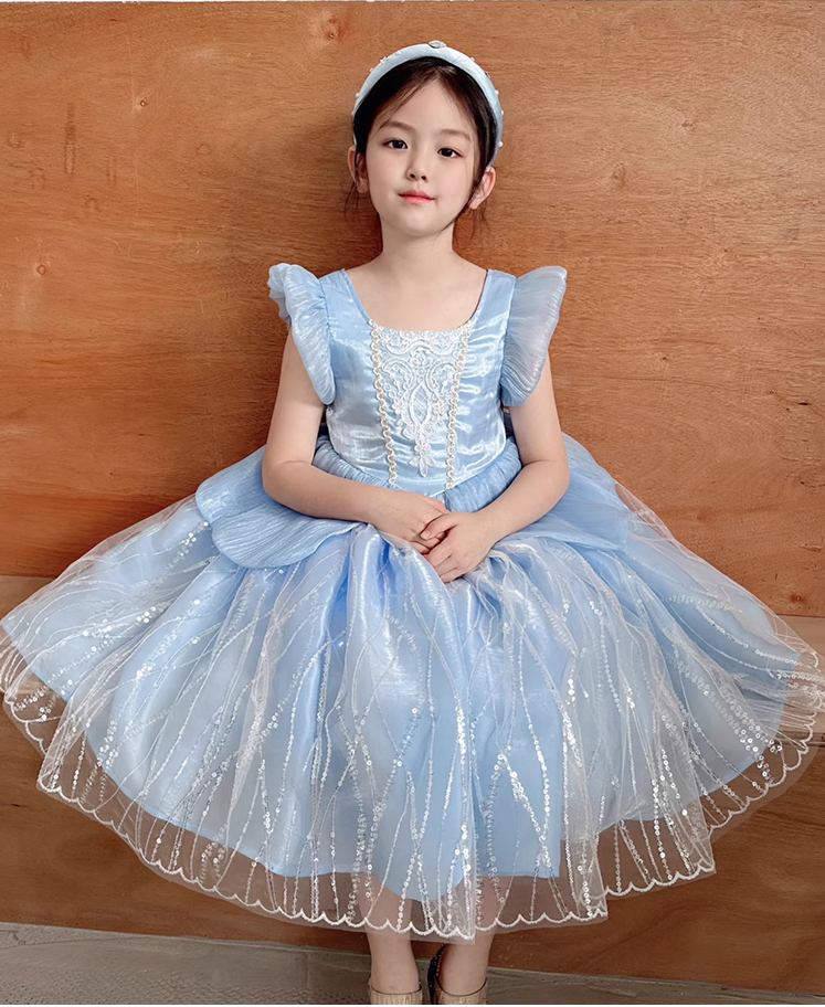 Blue Cinderella Princess Dress for girls - standing