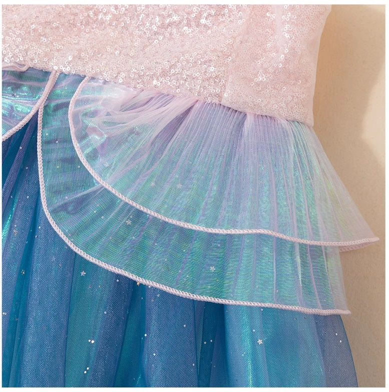 Blue Sleeveless Sea Princess sparkling Mermaid Sequins Dress - MiniClosetCo