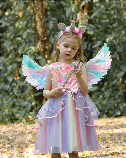 Sleeveless  Unicorn Rainbow Princess Dress with wing