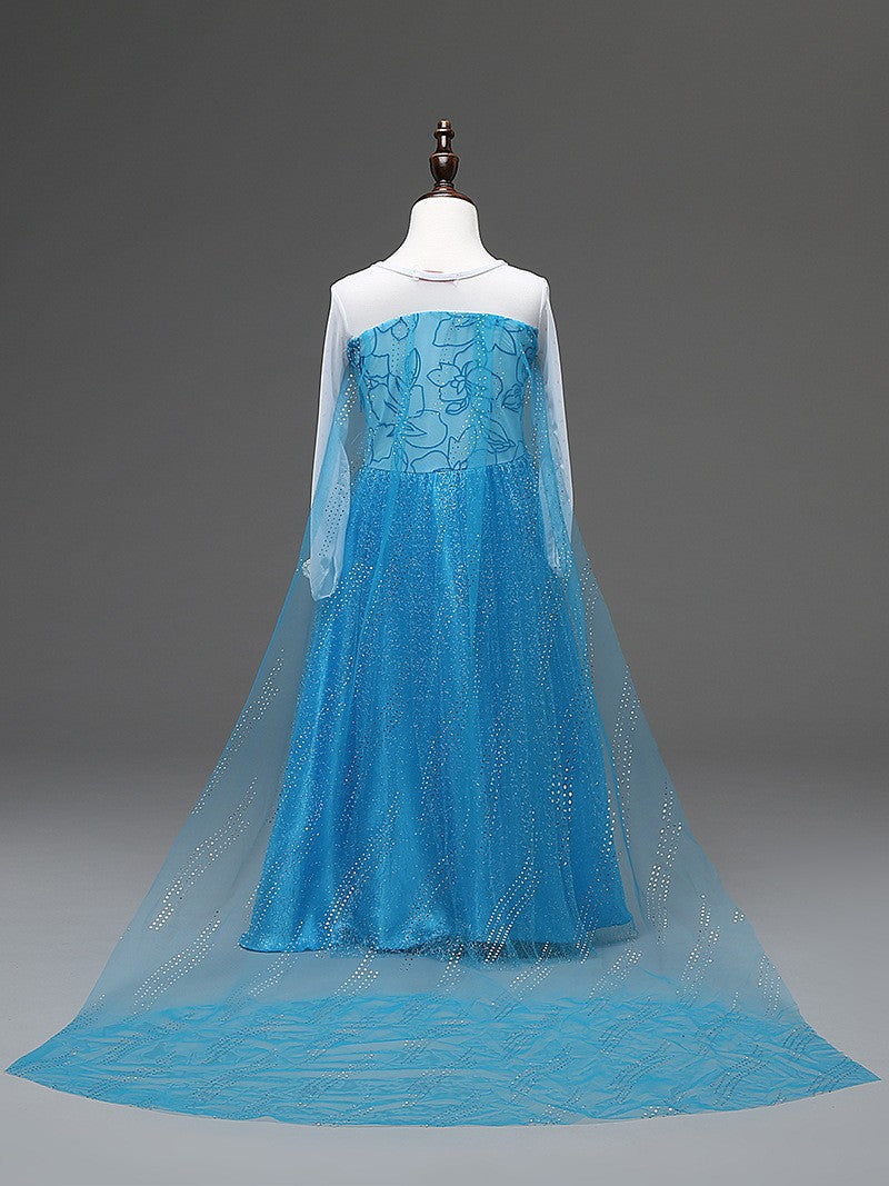 Robe de costume de reine des glaces bleue avec cape