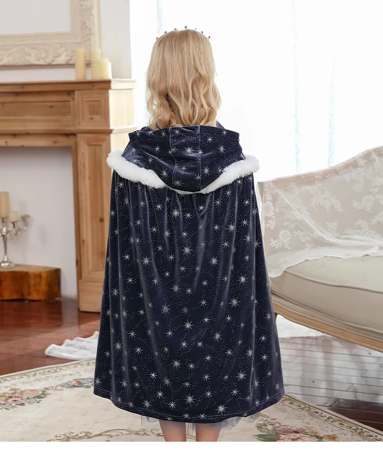Robe de princesse scintillante bleu foncé à manches longues