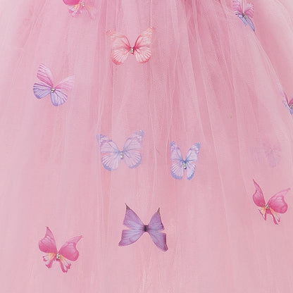 Pink Sleeveless Tulle Tutu  Princess Flower Butterfly Dress  For Kids Girls Toddlers Flower Girl Birthday Party Wedding Dress Gowns - MiniClosetCo