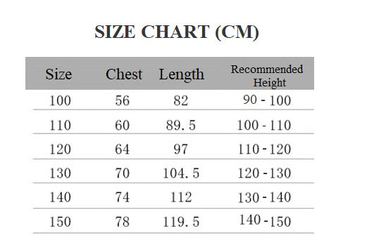 Frozen princess Elsa costume size chart