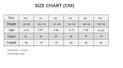 Blue Cinderella Princess Dress for girls size chart