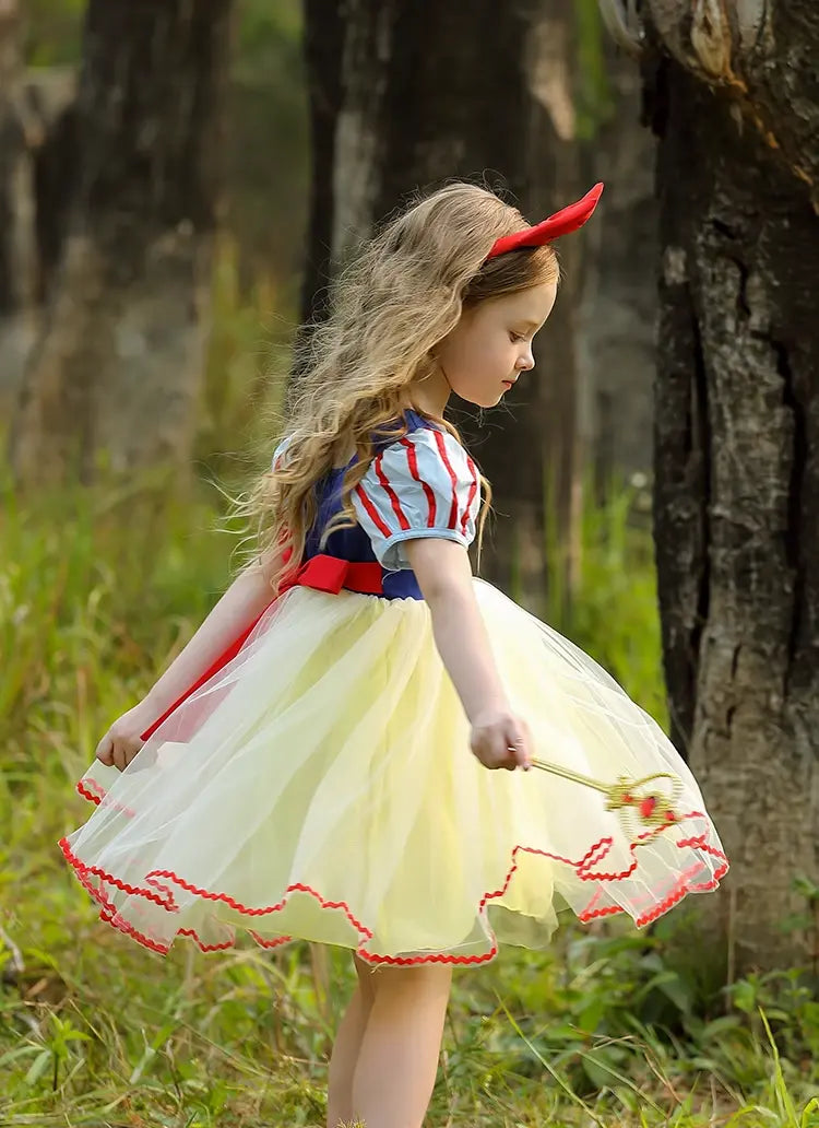 Robe d'été Blanche-Neige mi-longue - Costume de fête pour enfants, filles et tout-petits