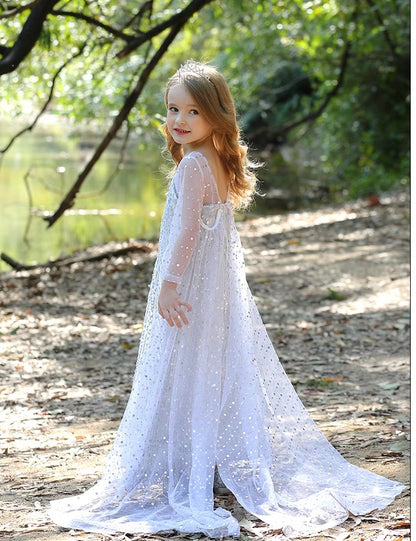 White Shimmer Sequin Sparkle  Princess Dress With Cape - MiniClosetCo