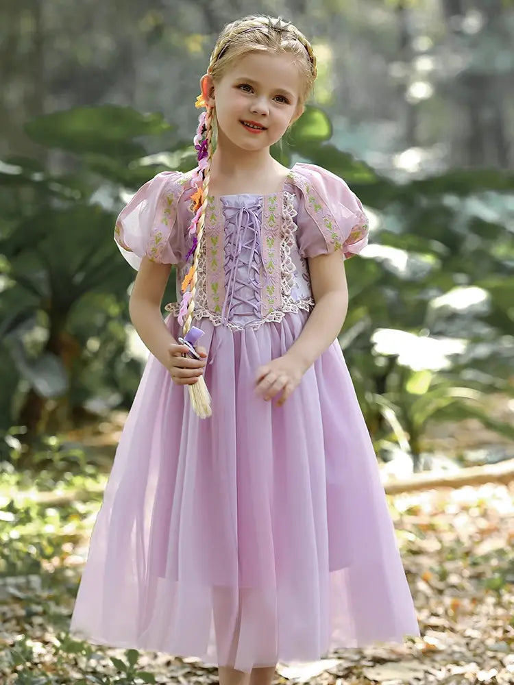 Lavender Fairytale Princess Dress for Girls with Floral Braid