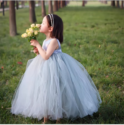 Sleeveless Tulle  Dress  For Kids Girls Toddlers Flower Girl Party Wedding Dress Gowns - MiniClosetCo