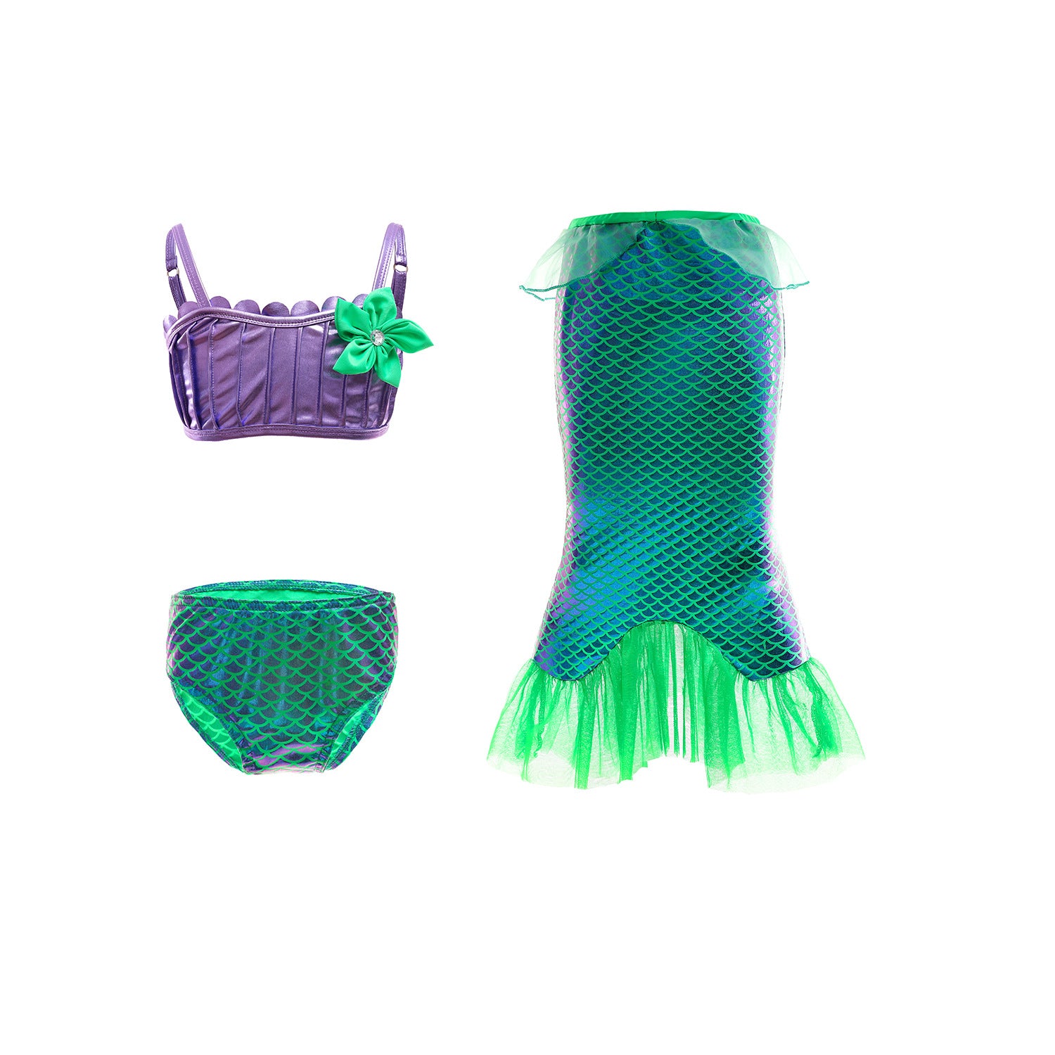 Mermaid  dress  Party Costume Gown for Kids (3pcs set) - MiniClosetCo