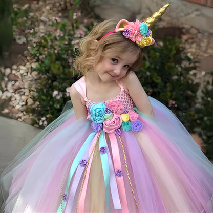 Sleeveless  Tulle  Rainbow Unicorn Dress - MiniClosetCo