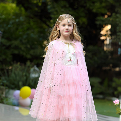 girl with pink tulle princess cape 