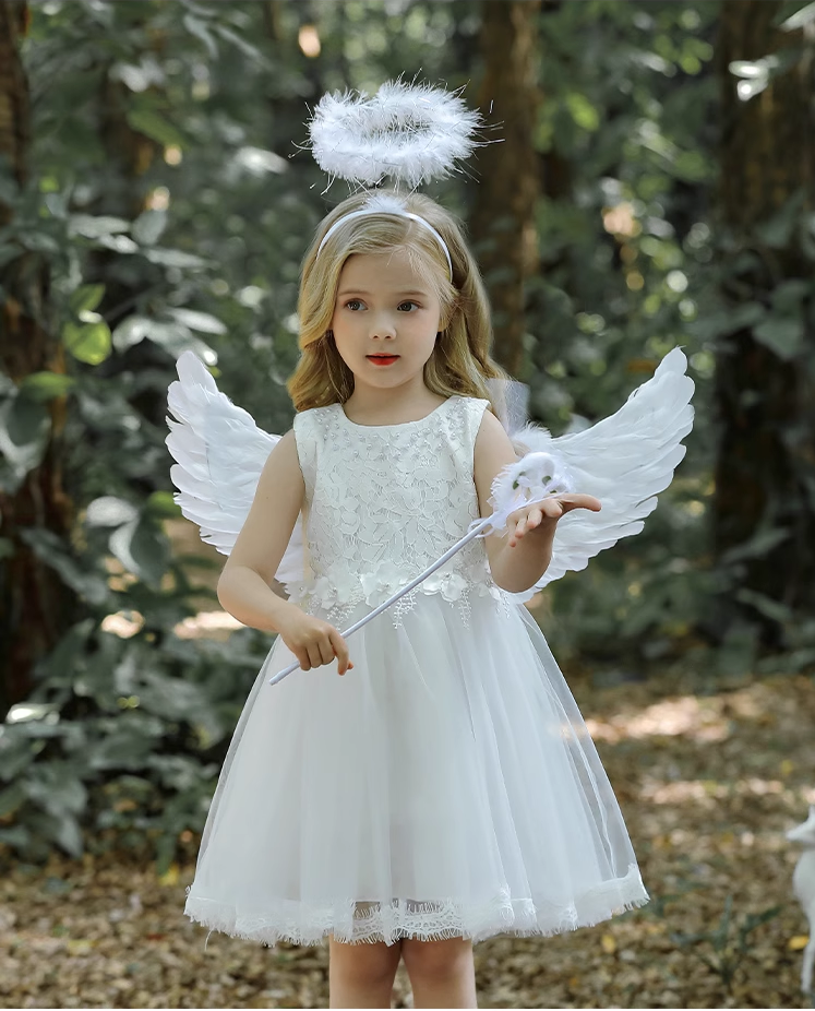 White Lace Floral Lace Tulle  Flower Girl Dress Costume for Kids Girls Toddlers - MiniClosetCo