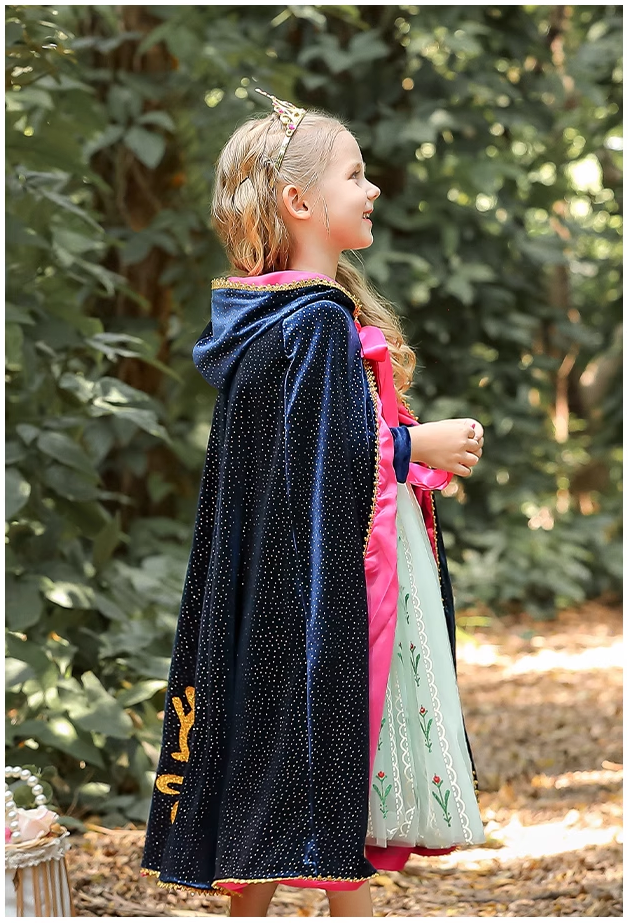 blue and pink princess cloak with hood