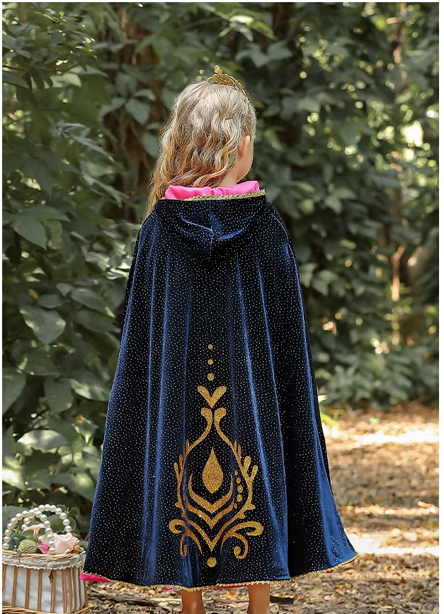 blue and pink sparkling princess cloak cape with hood