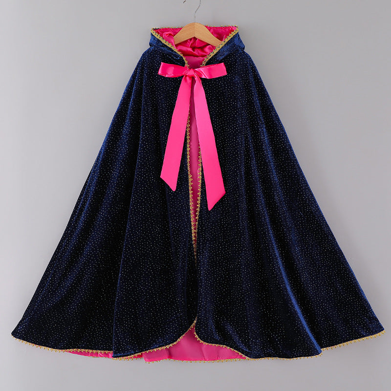 blue and pink sparkling princess cloak cape with hood