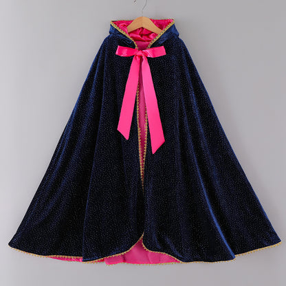 blue and pink sparkling princess cloak cape with hood