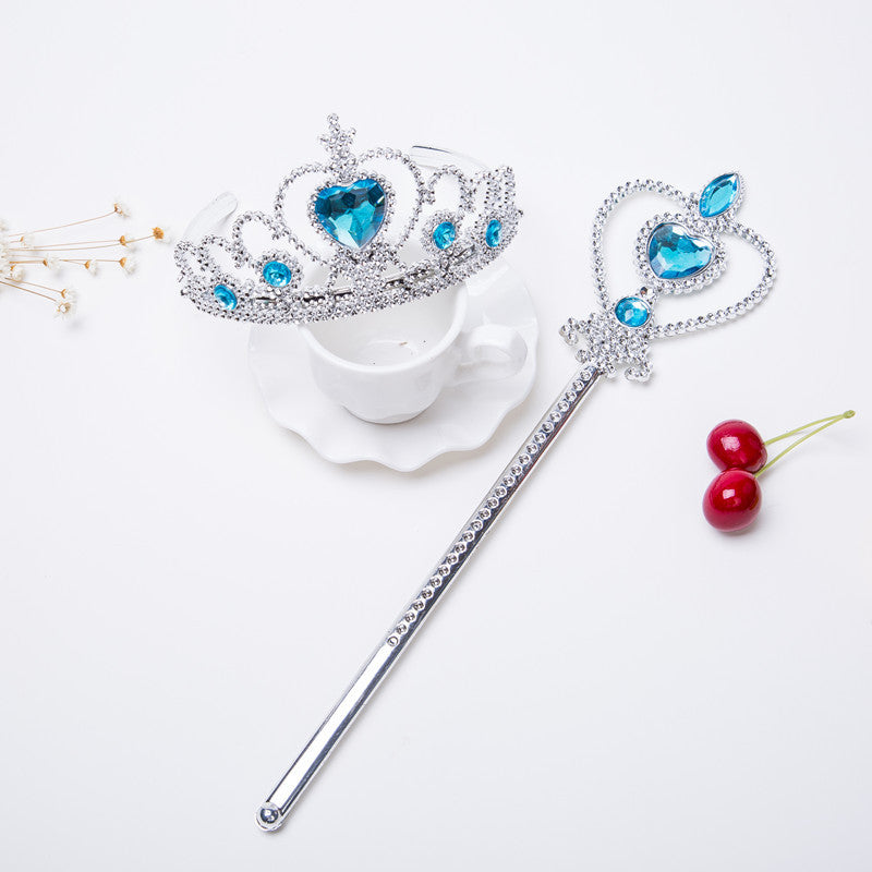 blue crown tiara and wand