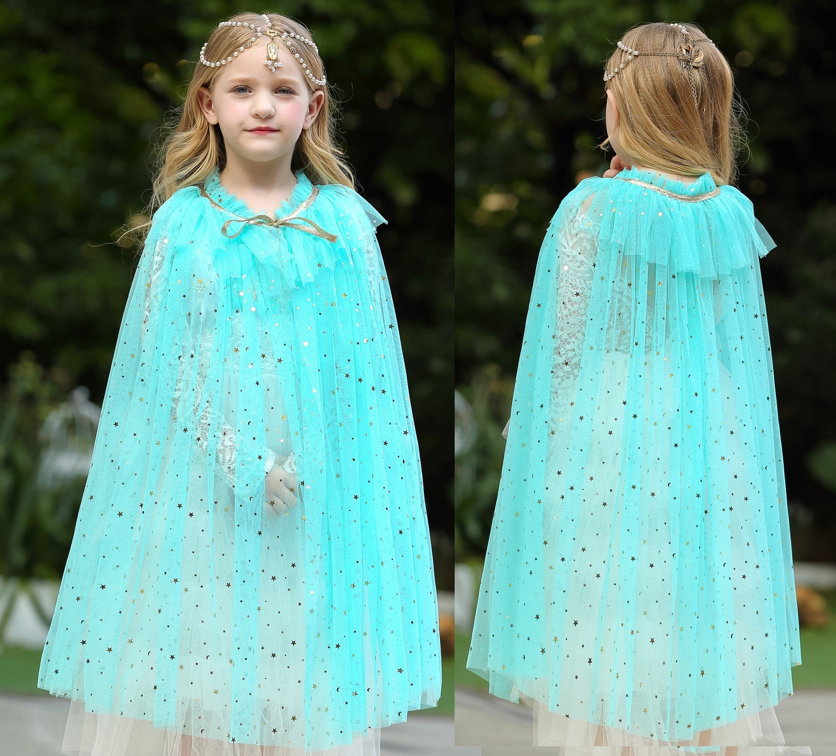 girl with light blue tulle princess cape 