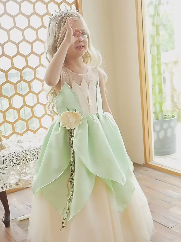 Robe de princesse à fleurs de lys vertes