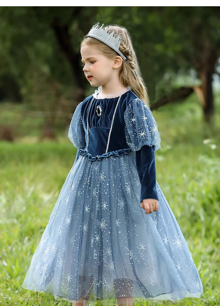 kid in Blue princess Elsa long sleeve dress