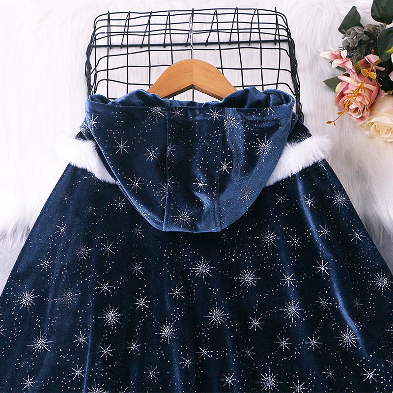 Navy Blue Princess Hooded Cloak detail