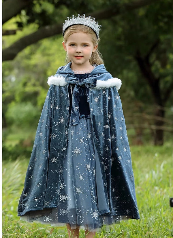 girl in Navy Blue Princess Hooded Cloak