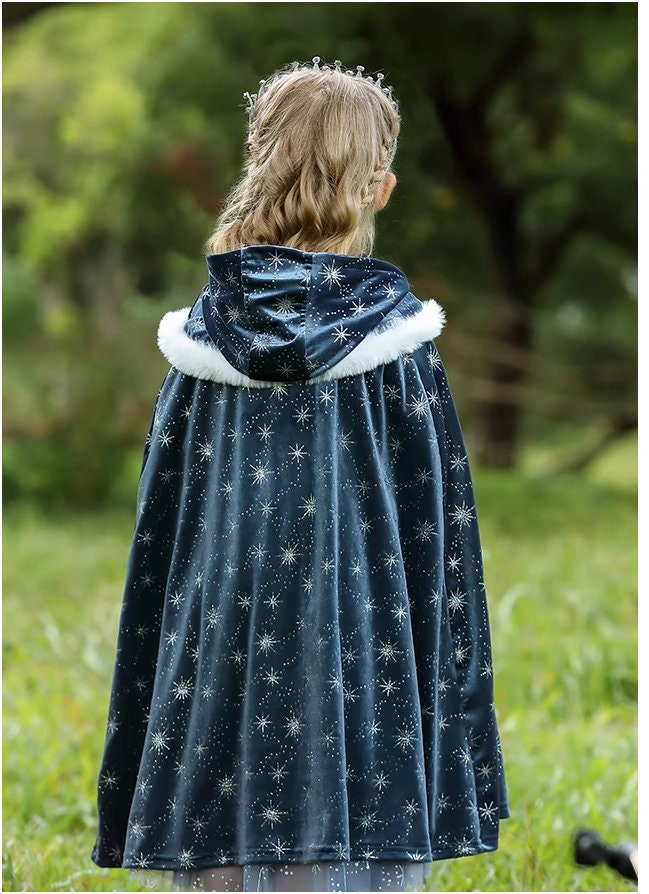 girl Navy Blue Princess Hooded Cloak back 