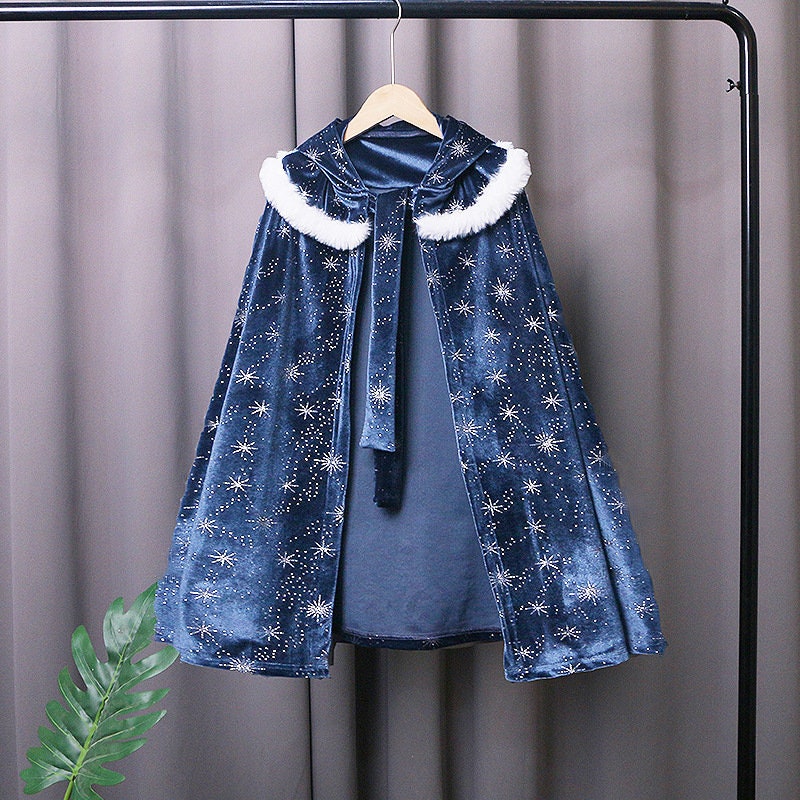 Navy Blue Princess Hooded Cloak front