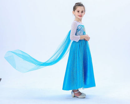 Blue Elsa Costume for Girls Birthday Dress  with cape - side view