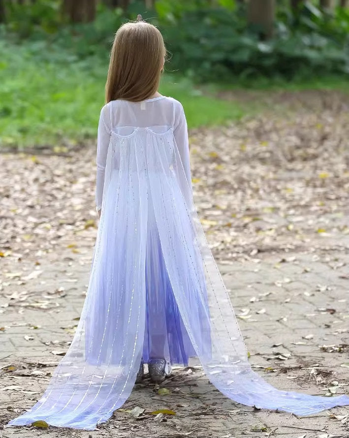 girl is Elsa dress with cape back