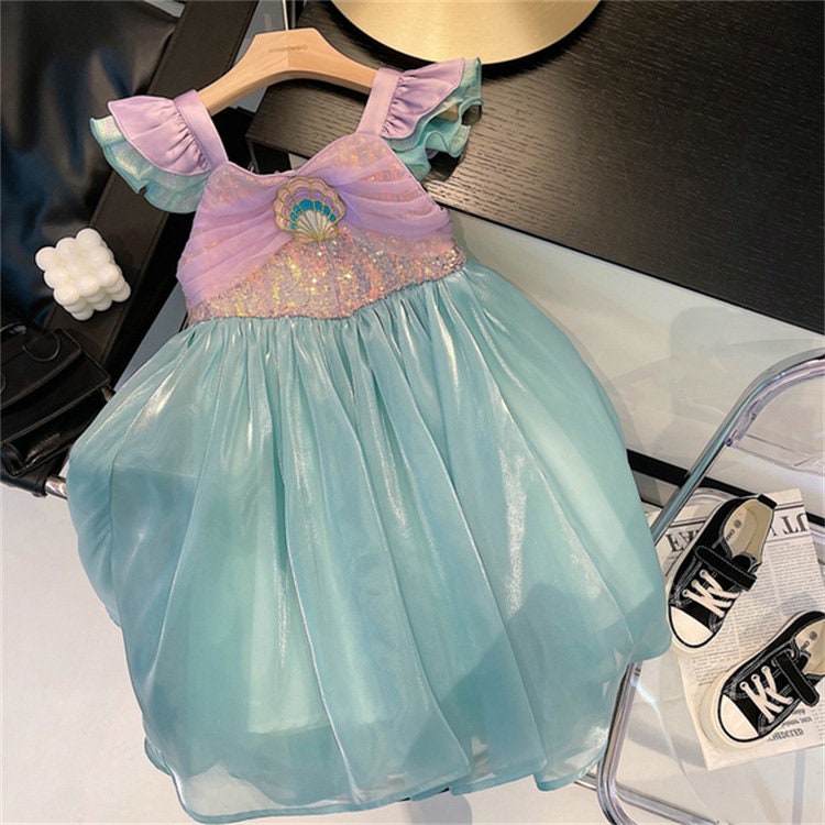 Sleeveless Sea Princess sparkling Mermaid Sequins Tulle Dress 