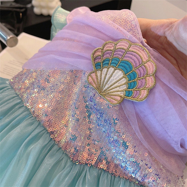 Purple Green Sleeveless  Mermaid Sequins tulle Dress