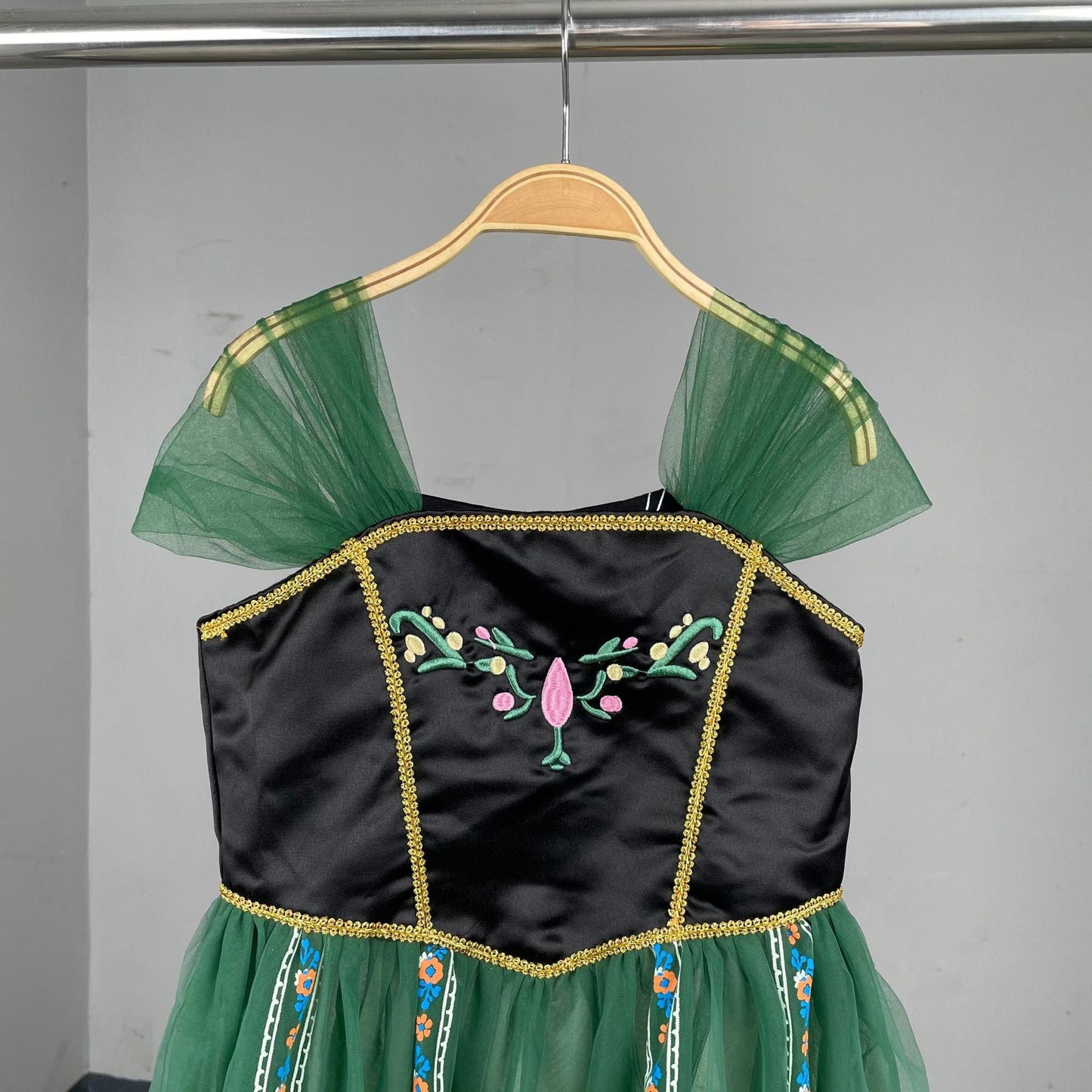 Brave Princess Dress – Black Sleeveless Bodice, Green Tulle Skirt - MiniClosetCo