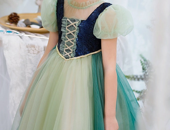 Green Sequin Tulle Princess Dress - MiniClosetCo