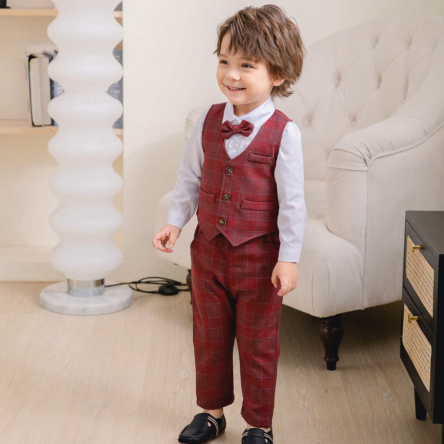 Boys Toddler 5 Pieces Suit Jacket Vest Shirt Pants Bow tie Set - MiniClosetCo