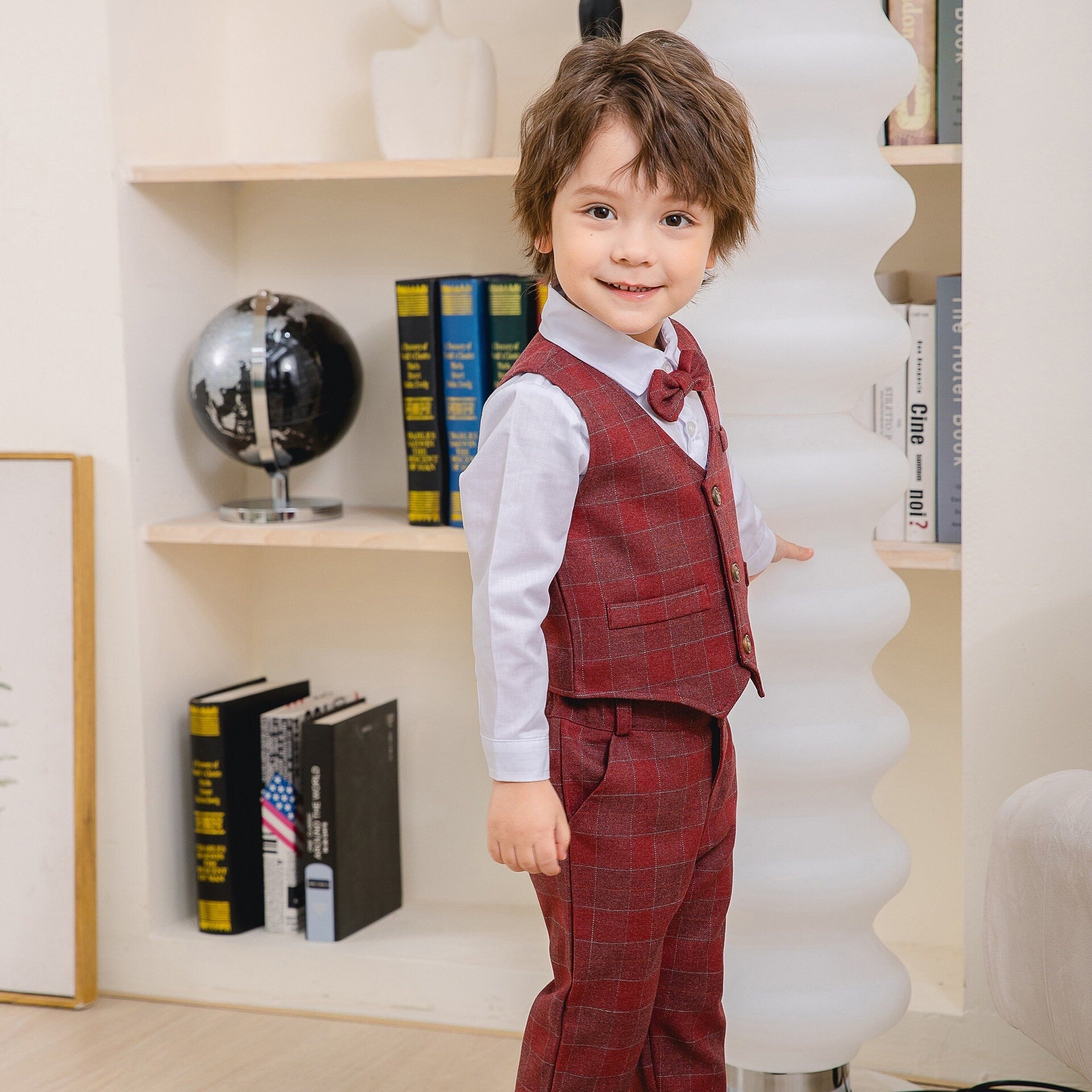 Boys Toddler 5 Pieces Suit Jacket Vest Shirt Pants Bow tie Set - MiniClosetCo