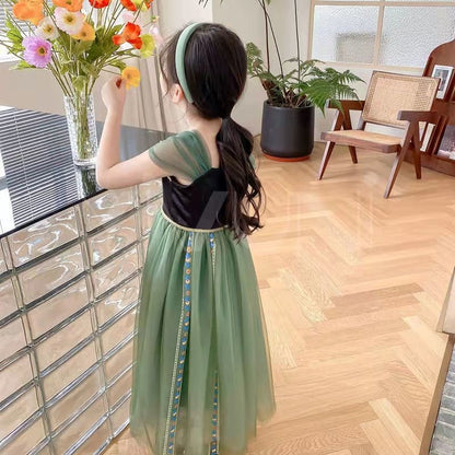 Brave Princess Dress – Black Sleeveless Bodice, Green Tulle Skirt - MiniClosetCo