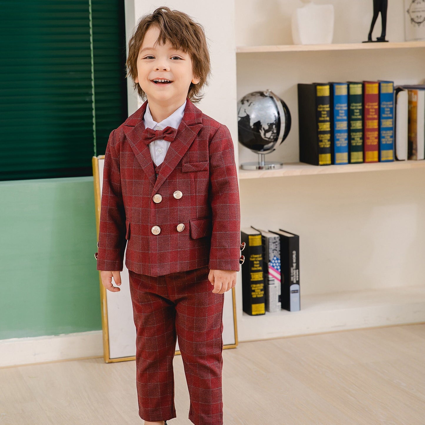 Boys Toddler 5 Pieces Suit Jacket Vest Shirt Pants Bow tie Set - MiniClosetCo