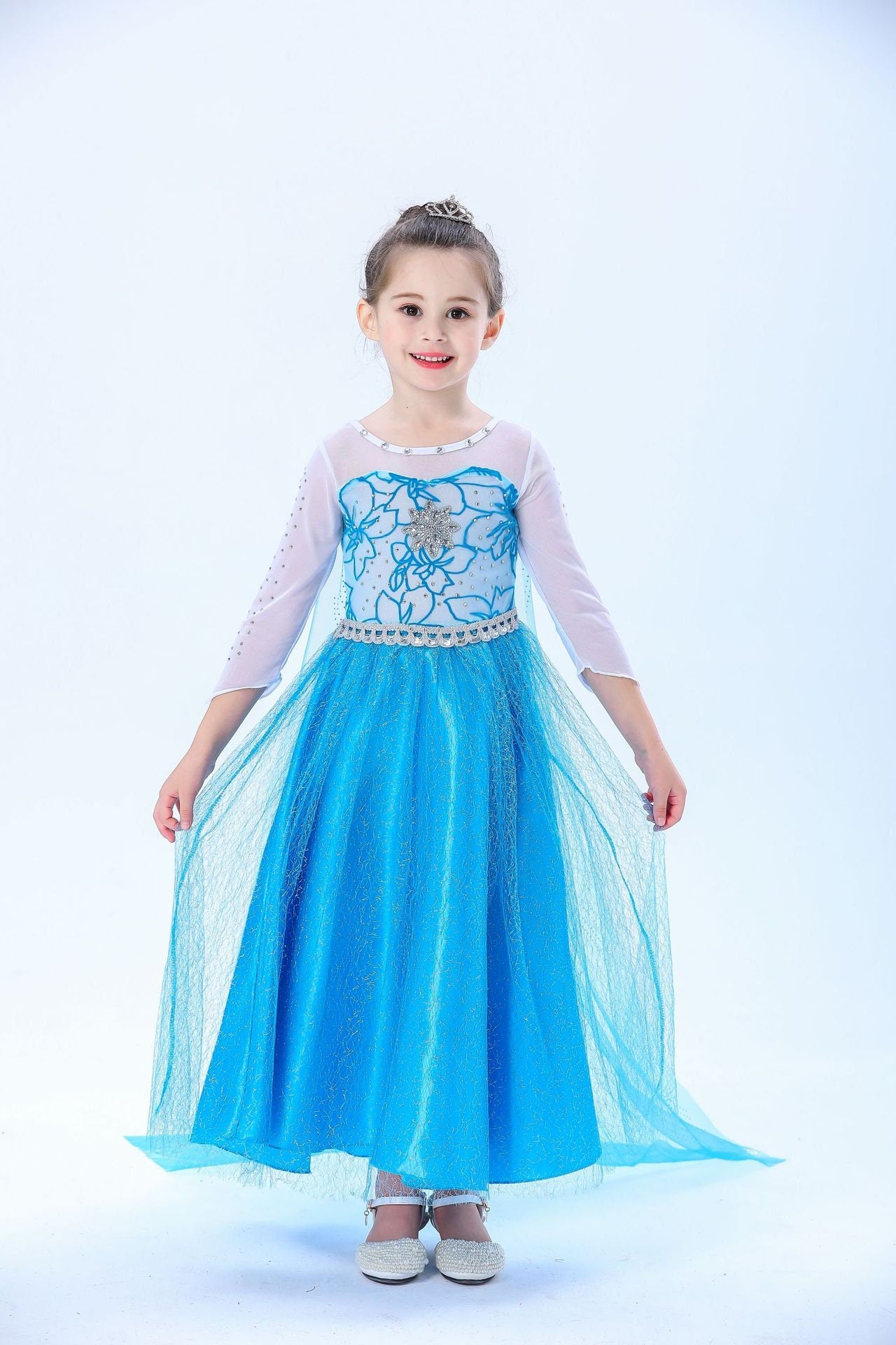 Elsa Costume for Girls Birthday Dress  - Blue - hands up